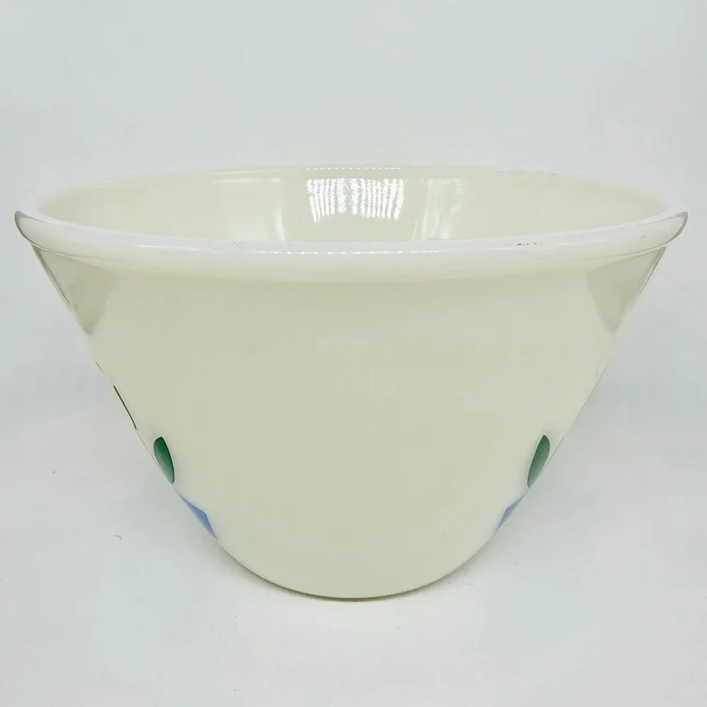 Fire-King Tulip Milk Glass Mixing Bowl Red Blue Vintage Kitchenware GOOD